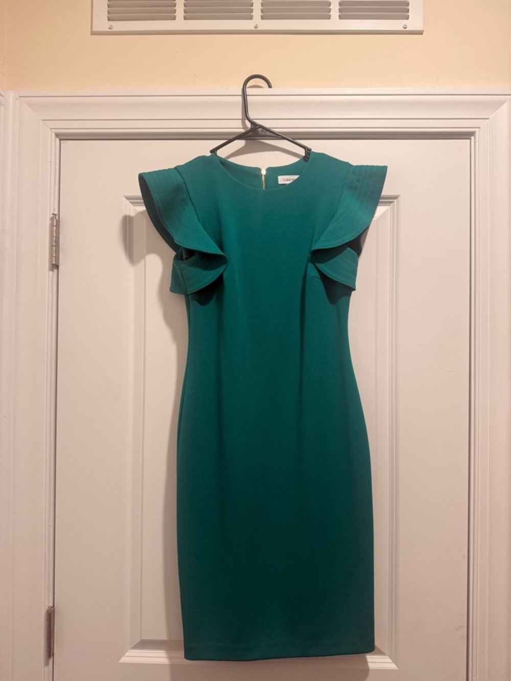 Calvin Klein Teal Ruffle-Sleeve Sheath Dress